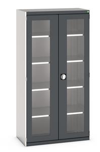 Bott Cubio Window Door Cupboard with lockable doors and clear perspex windows. External dimensions are 1050mm wide x 525mm deep x 2000mm high and the cupboard is supplied with 4 x 100kg capacity shelves.... Bott Cubio Window Clear Door Cupboards